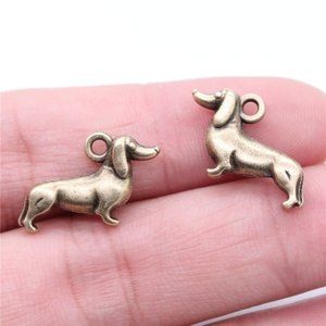 Set of 2 Antique Bronze DACHSHUND Charms for DIY Jewelry